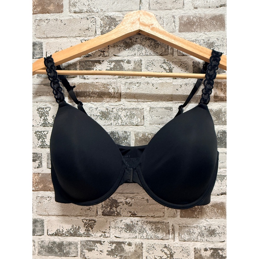 Natori Front Close Bra Women 36D Black Lace Trim Underwire T-Shirt